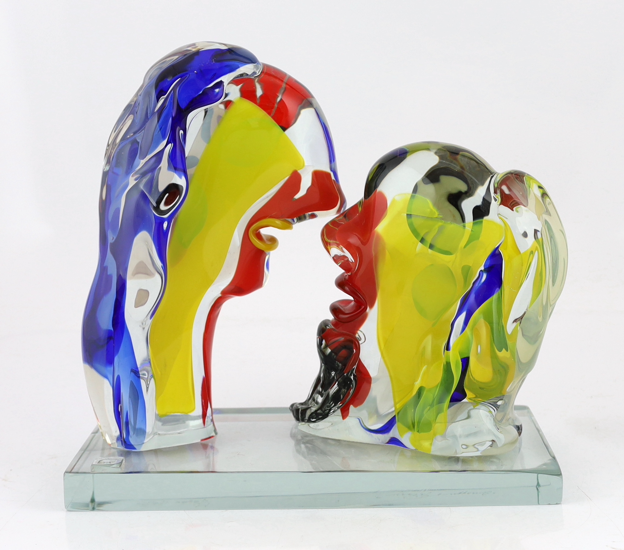 Walter Furlan (1931-), a Murano glass sculpture depicting two Cubist style heads